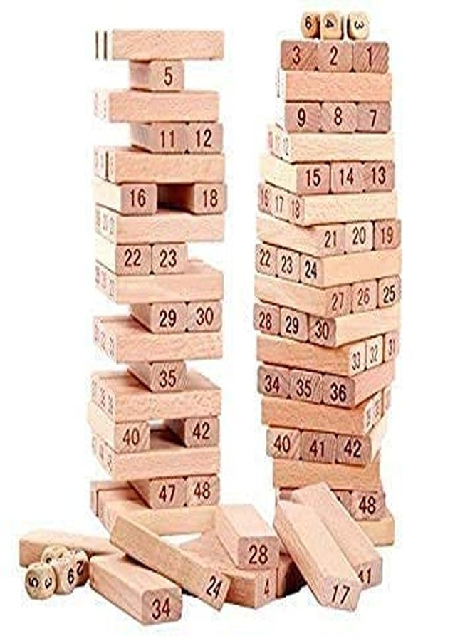 MKY® Wooden Numbered 51 Pieces Building Bricks Block, Perfect Party Fun Balancing Game for Kids Adults Boys Girls 3/4/5+ Years, Wooden Educational Toppling Tumbling Tower Puzzle Toys with Dices - Image 5